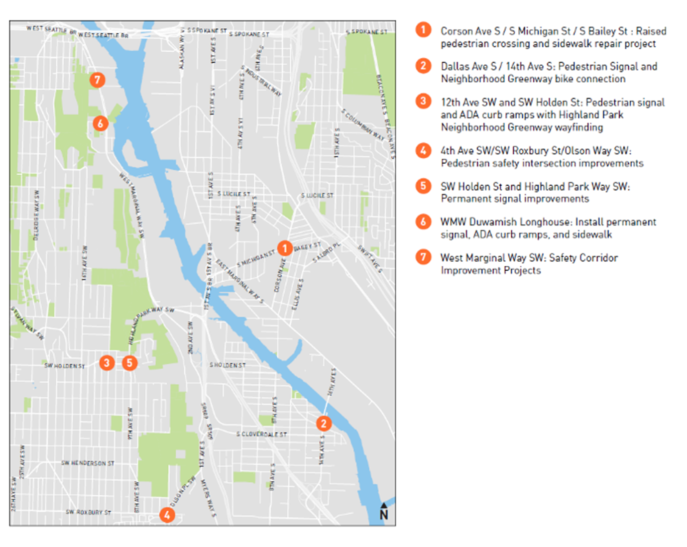 Map of remaining Reconnect West Seattle project locations