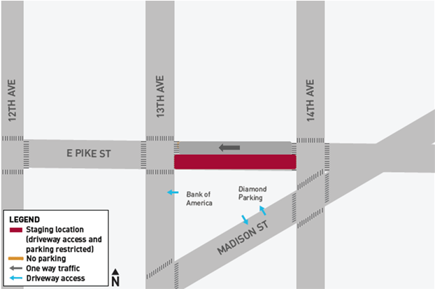 Map of south side of E Pike St between 13th and 14th avenues