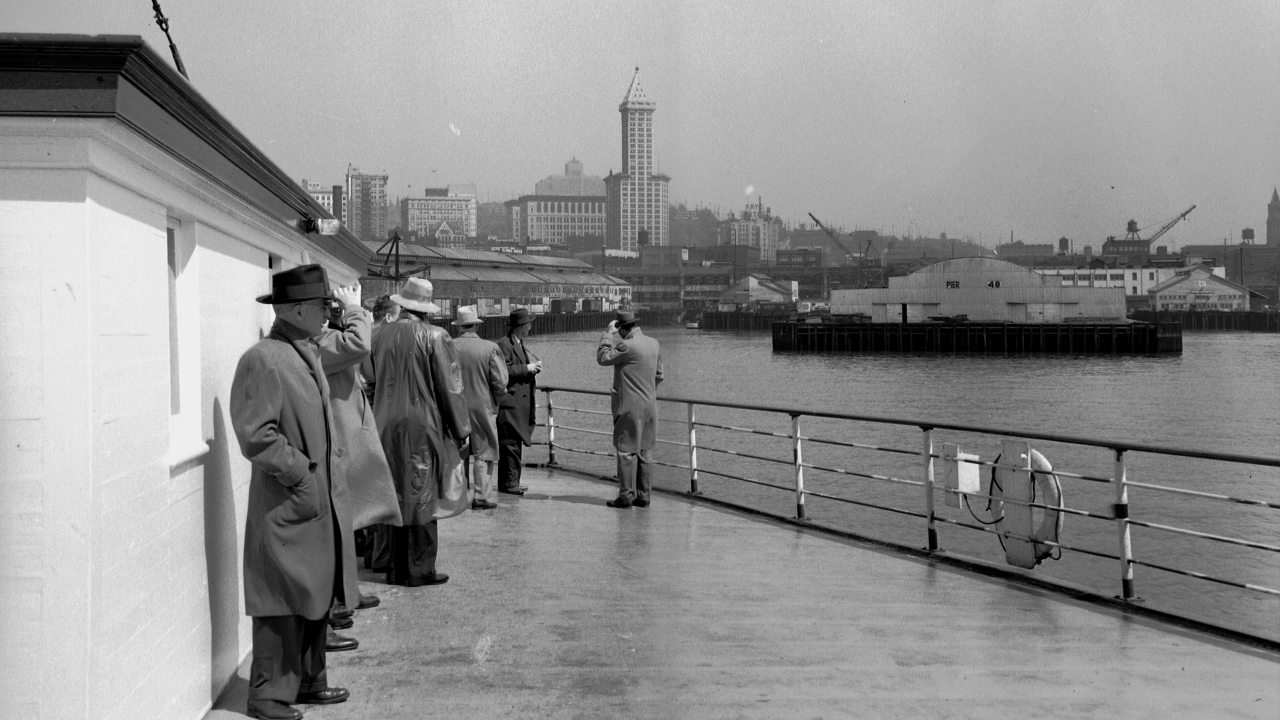 Seattle harbor from ferry, 1952