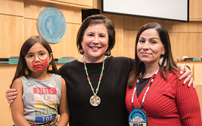 Councilmember Debora Juarez with supporters of the Council's resolution on the Missing, Murdered, Indigenous, Women and Girls crisis.