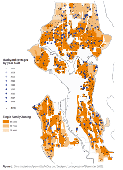 Map of Backyard Cottages in Seattle Built by Year