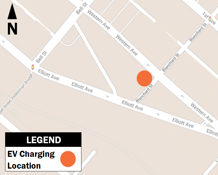 Map showing proposed electric vehicle charging site in Belltown