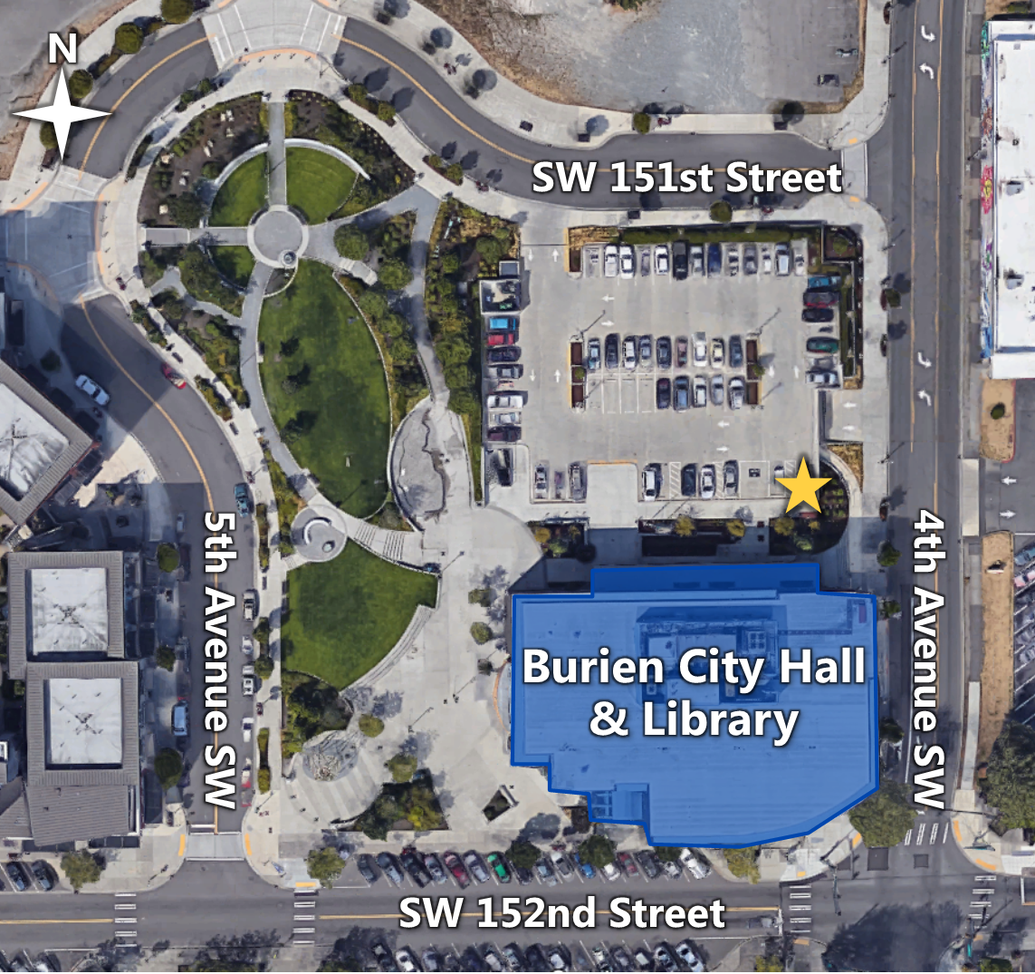 Location of electric vehicle charging installation at Burien City Hall