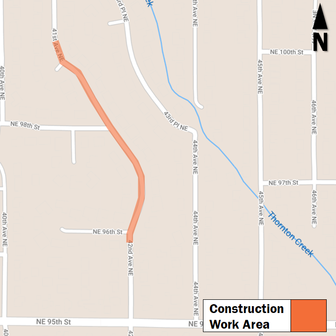 Map of construction work area in Meadowbrook neighborhood