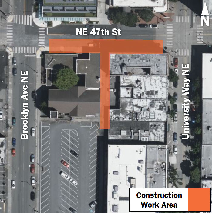 Map showing construction work area on Northeast 47th Street