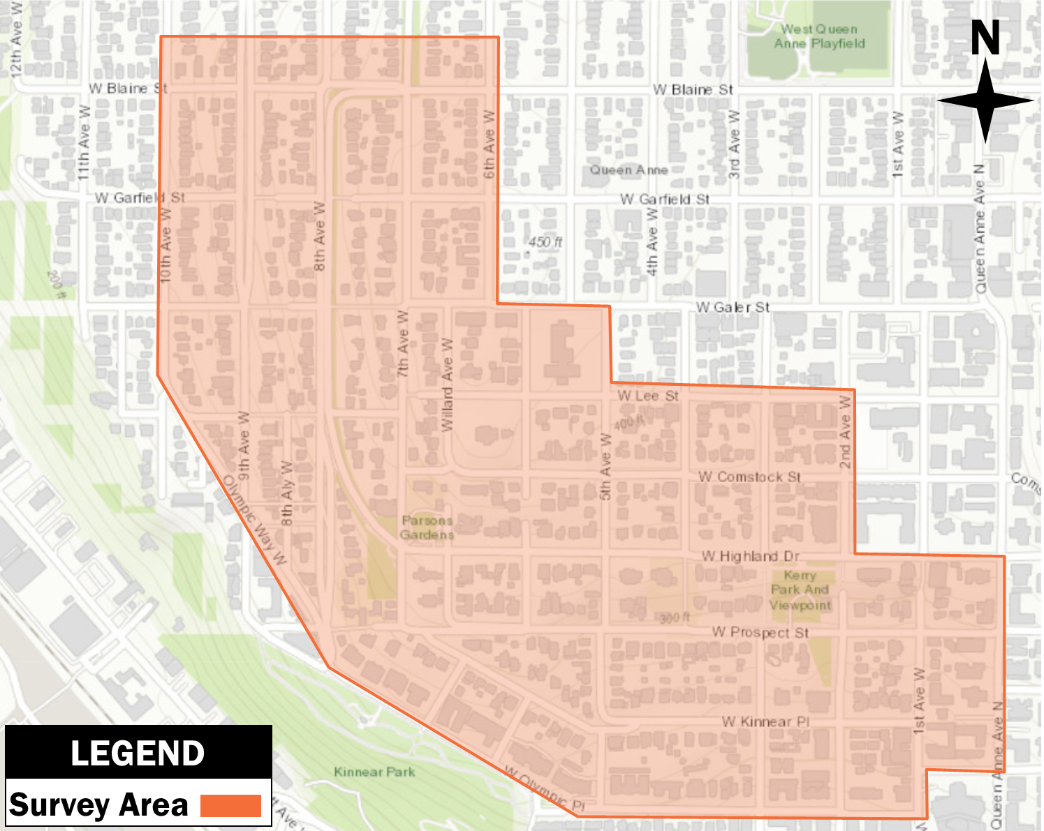 Map showing survey area in Queen Anne