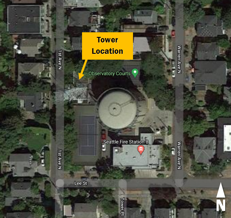 Map showing tower location in Queen Anne