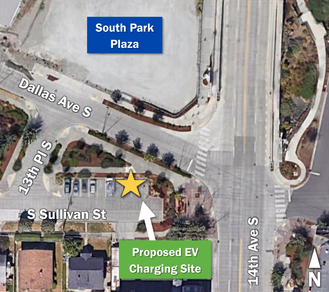 Map showing proposed electric vehicle charging site in South Park