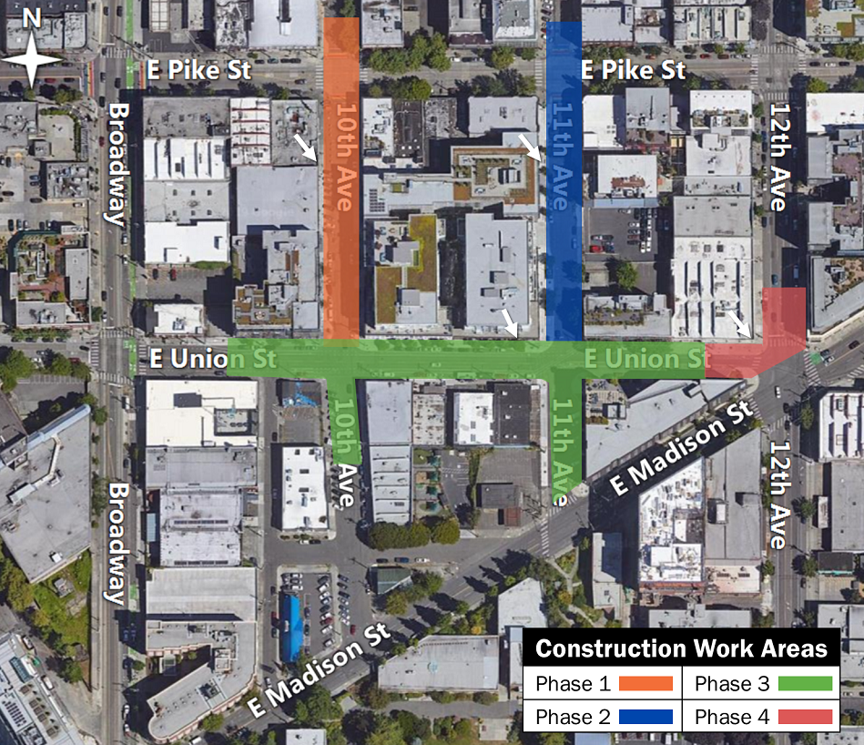 Map showing underground electrical conversion work on E Union St.