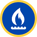 Graphic of a white flame over a burner on a blue background