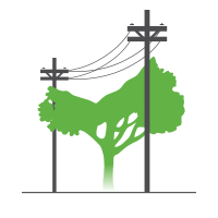 Graphic of a tree trimmed around a power line
