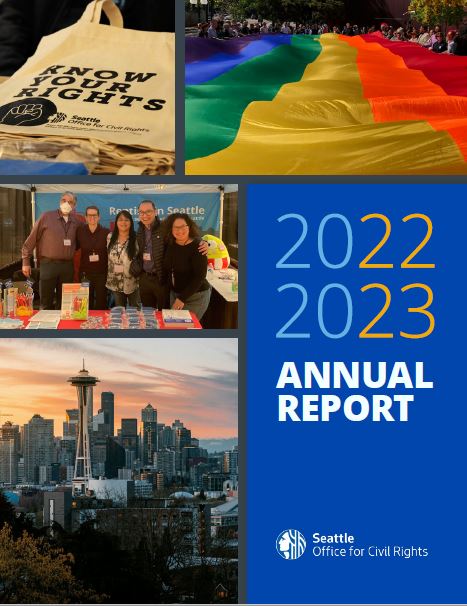 Cover image for the SOCR 2021 Annual Report featuring a colorful mural of a woman by Perri Rhoden. Mural is in Midtown Square in the Central District.