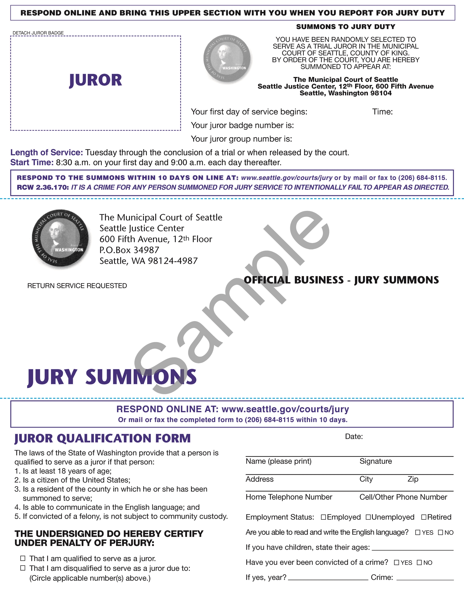 Seattle Municipal Court Jury Summons