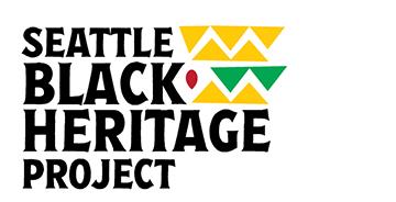 Seattle Black Heritage Project with yellow, green and red shapes, reminiscent of Kente cloth