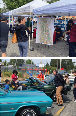 South Delridge Action Plan team engaged with community members at the Lowrider Block Party in summer 2022.