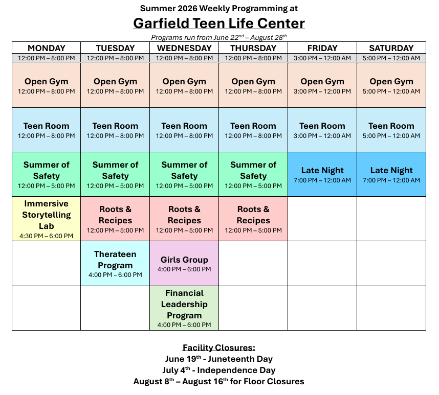 Garfield TLC schedule  Click or tap to open a printable version of the schedule in a new frame.