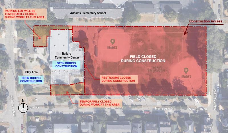 map image of closures and openings at Ballard Playground