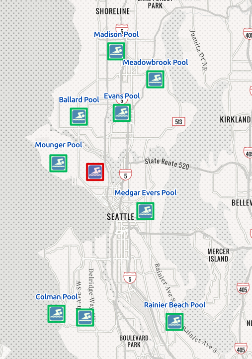 Map of Seattle public pool locations