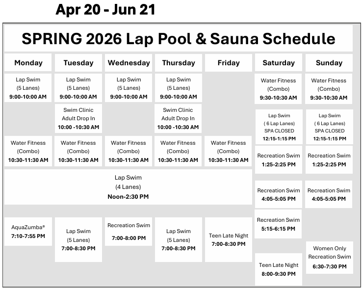 Click or tap to open new window with an ADA-accessible, printable PDF of the Rainier Beach Pool Lap Pool and Sauna schedule