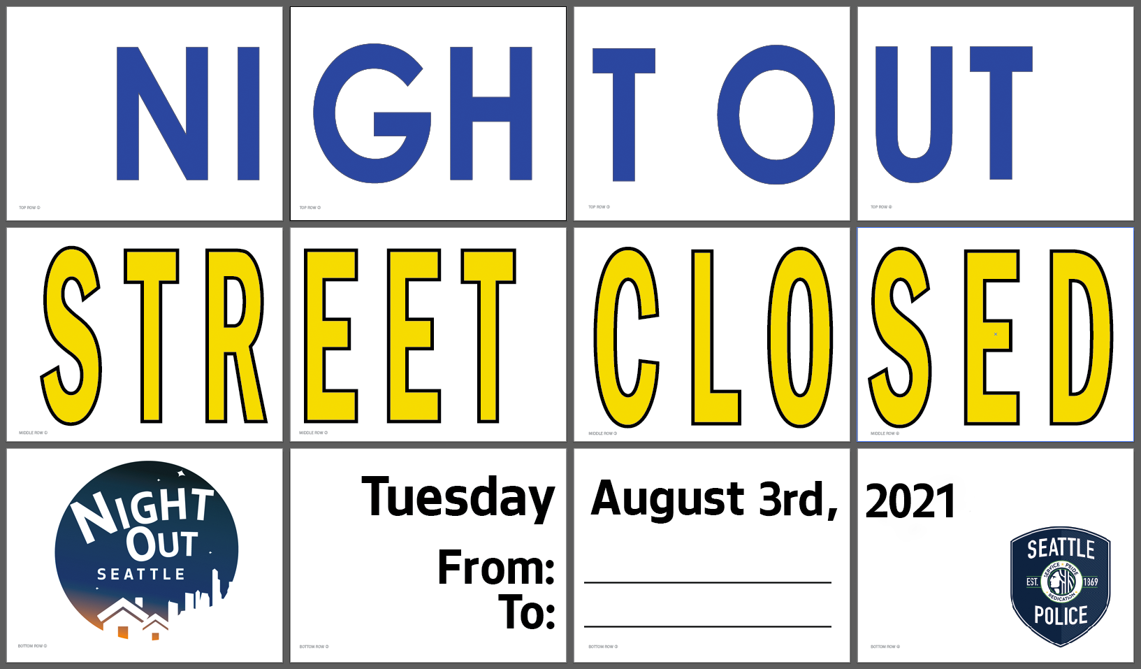 Night Out Sign Street Closure