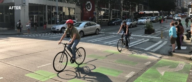 2nd Ave after protected bike lane installation