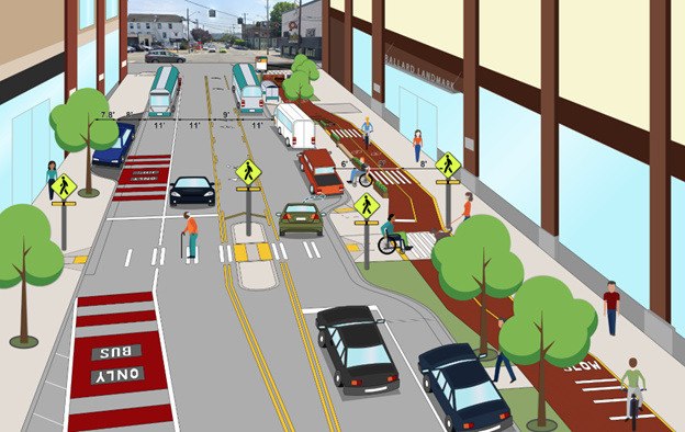 Alternative design 1 showing an option on Leary Ave NW