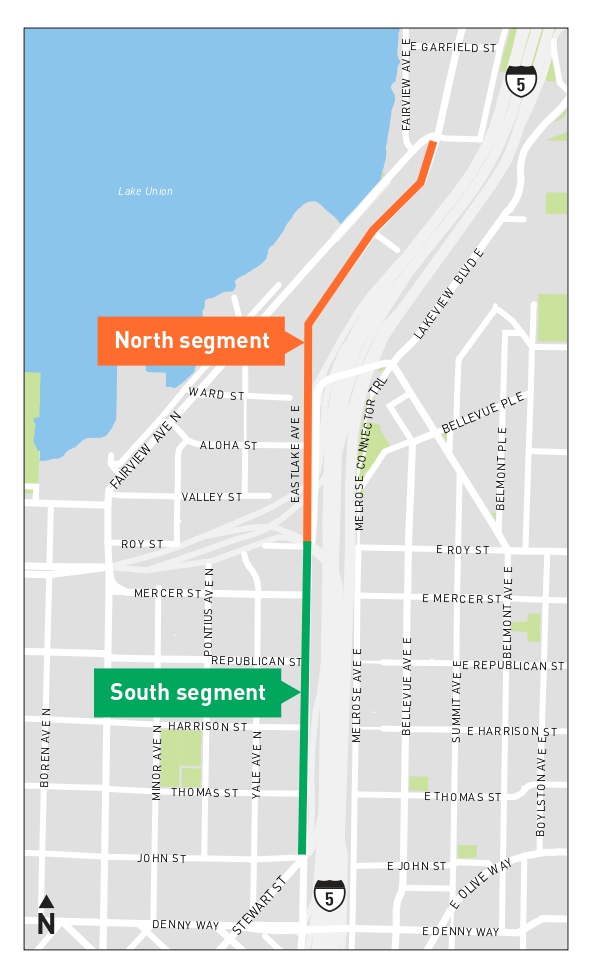 Map showing the extent of the project on Eastlake Ave E from Stewart St to Fairview Ave.