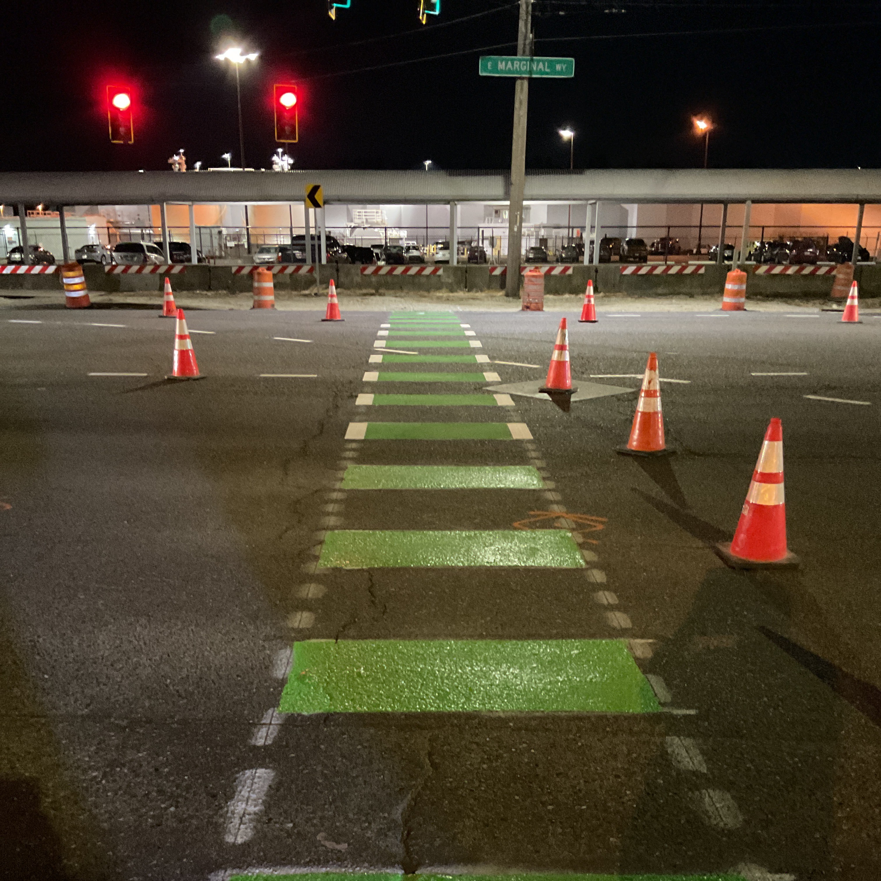 New bike crossing at the intersection of E Marginal Way S and 16th Ave S!