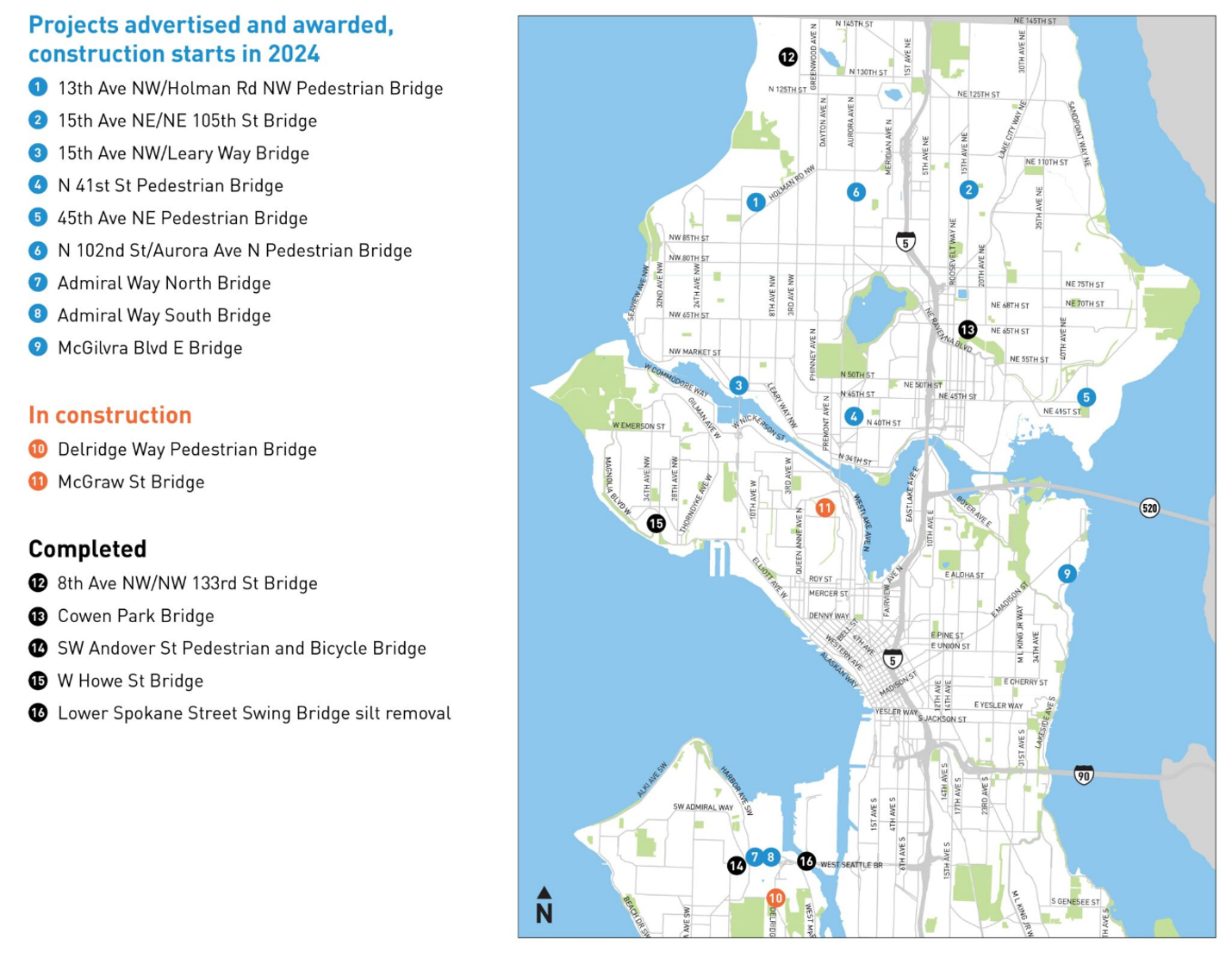 BSR Map of Active and Upcoming Projects across Seattle