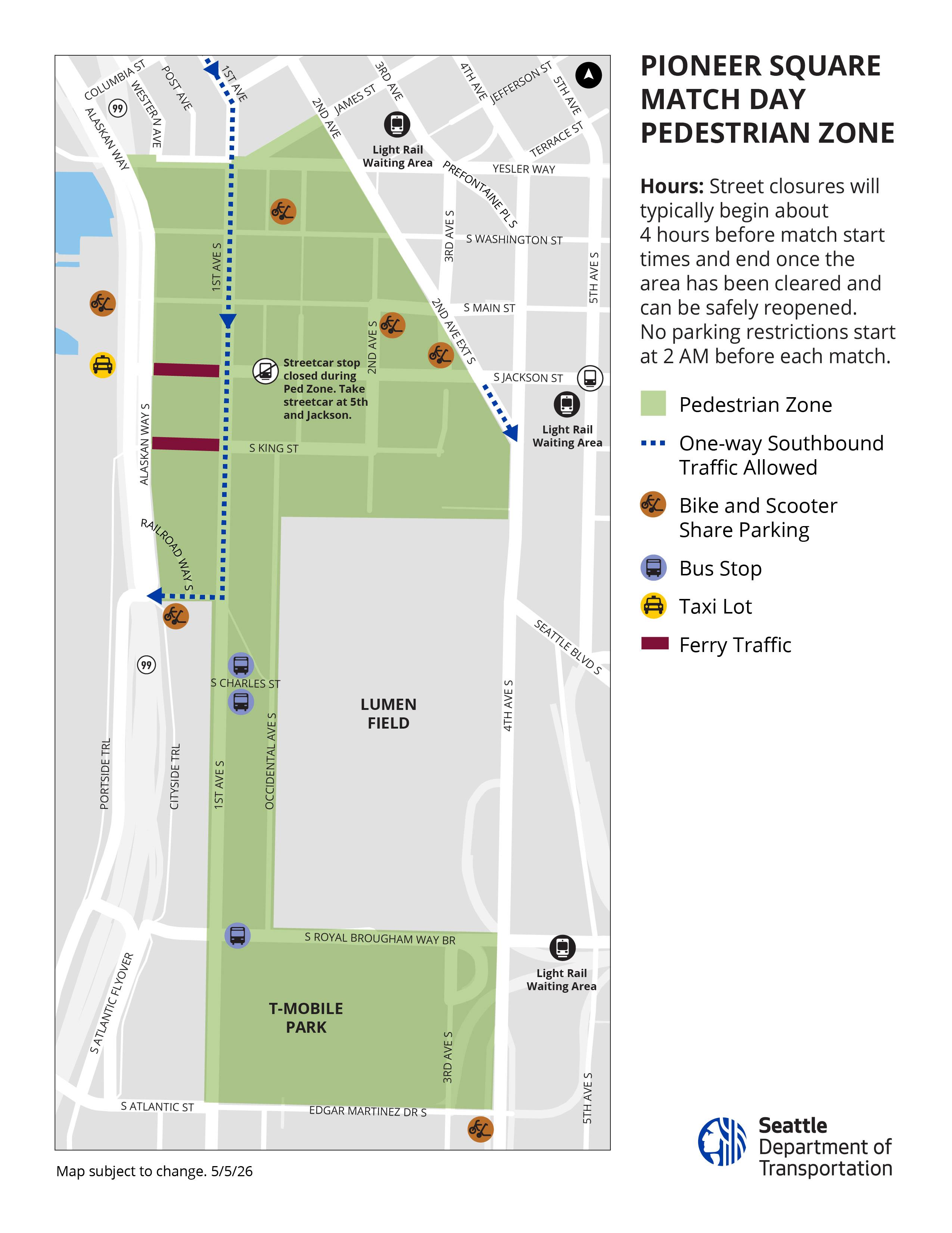A map of the Pioneer Square Pedestrian Zones