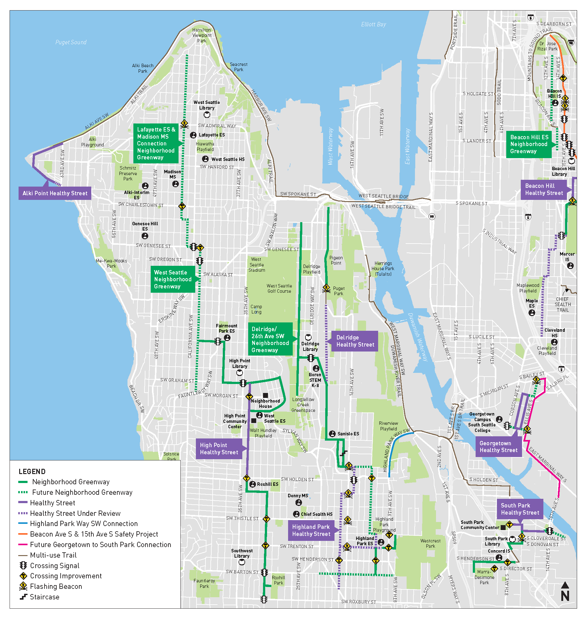 Southwest Seattle Neighborhood Greenways project area map