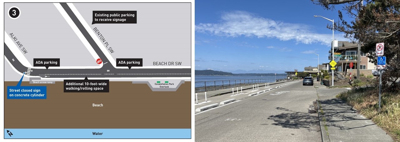 Design for the Alki Healthy Street along Alki Ave SW into Beach Dr SW and completed photo