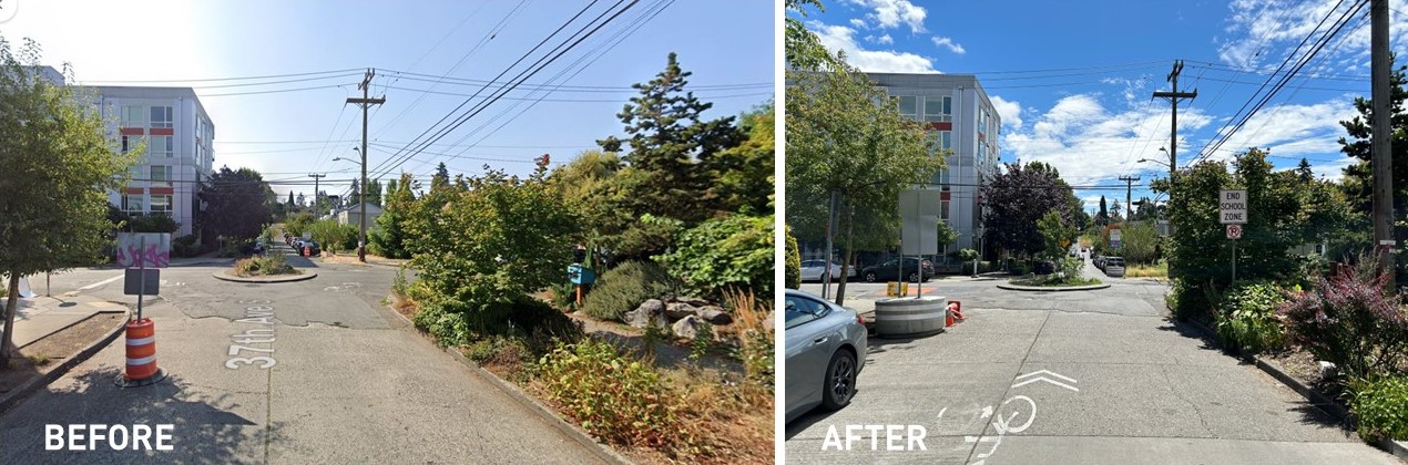 Before and After photos showing new concrete sign base