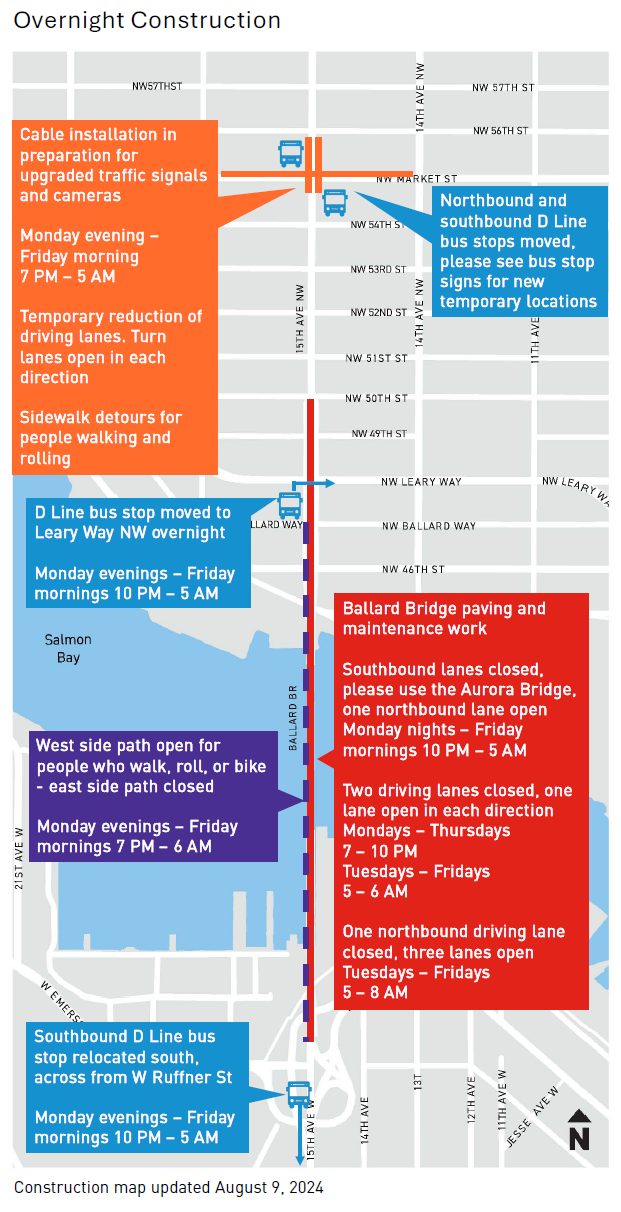 Map of overnight construction for the week of August 12