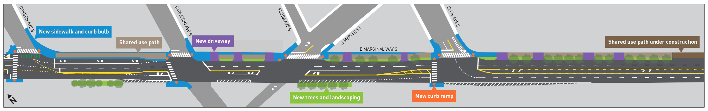 East Marginal Way S from Corson Ave S to Ellis Ave S
