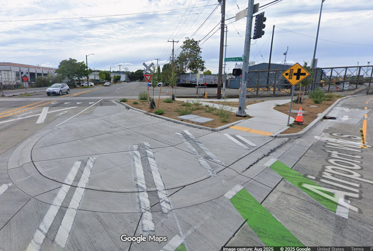 Example of a truck apron on Airport Way S and S Lucile St