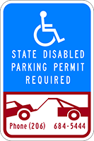 Sign that says State Disabled Parking Permit Required