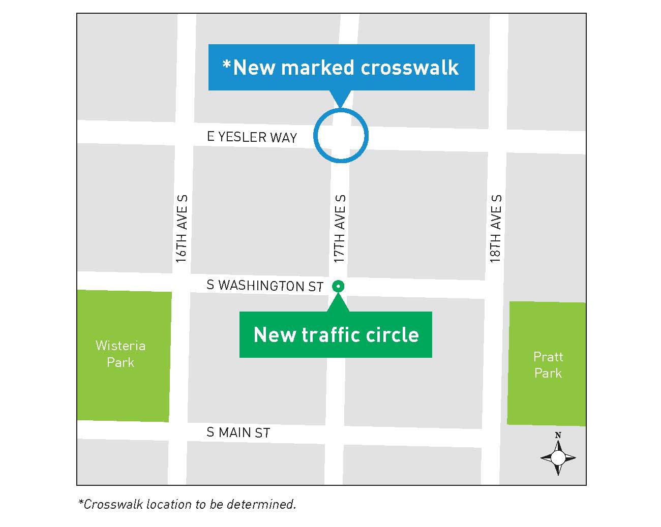 17th Ave South between Yesler Way and South Jackson Street, crossing upgrades map