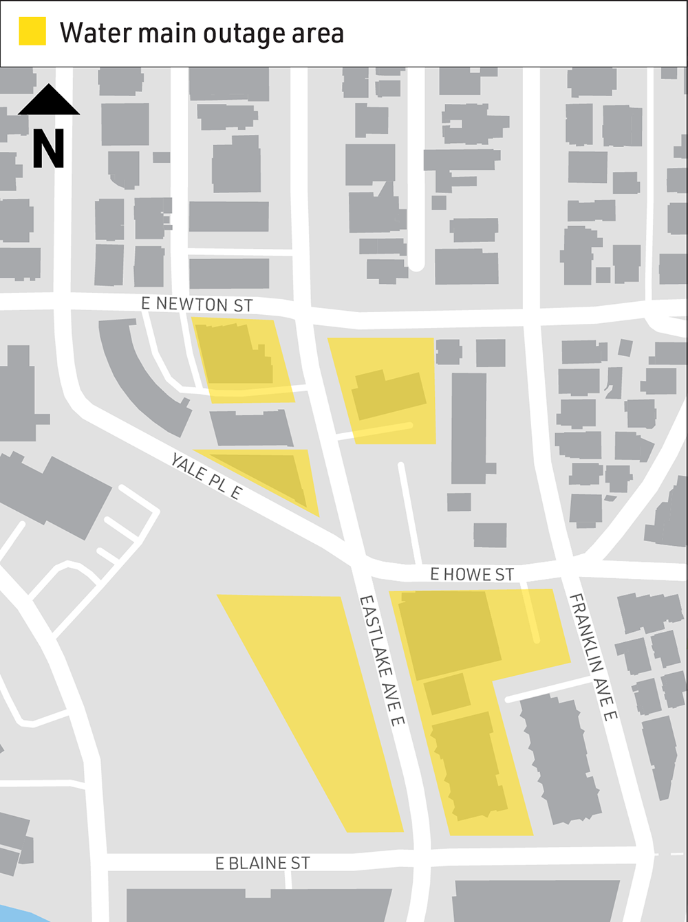 Map shows water shut off area for work on July 2