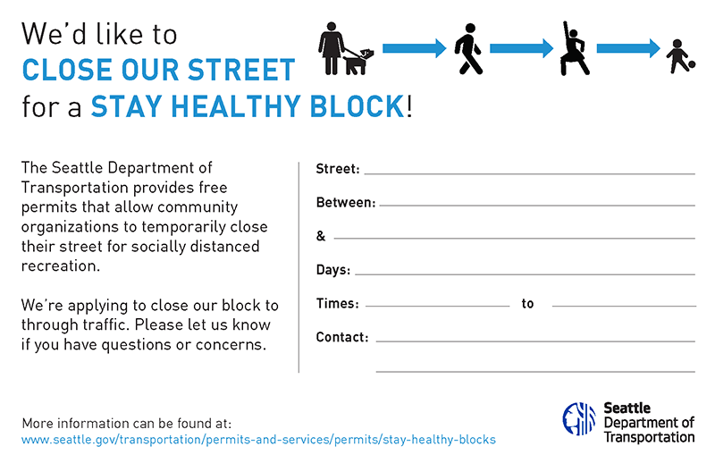 A sample flyer explaining a Stay Healthy Block with fields for the information concerning the proposed Stay Healthy Block.