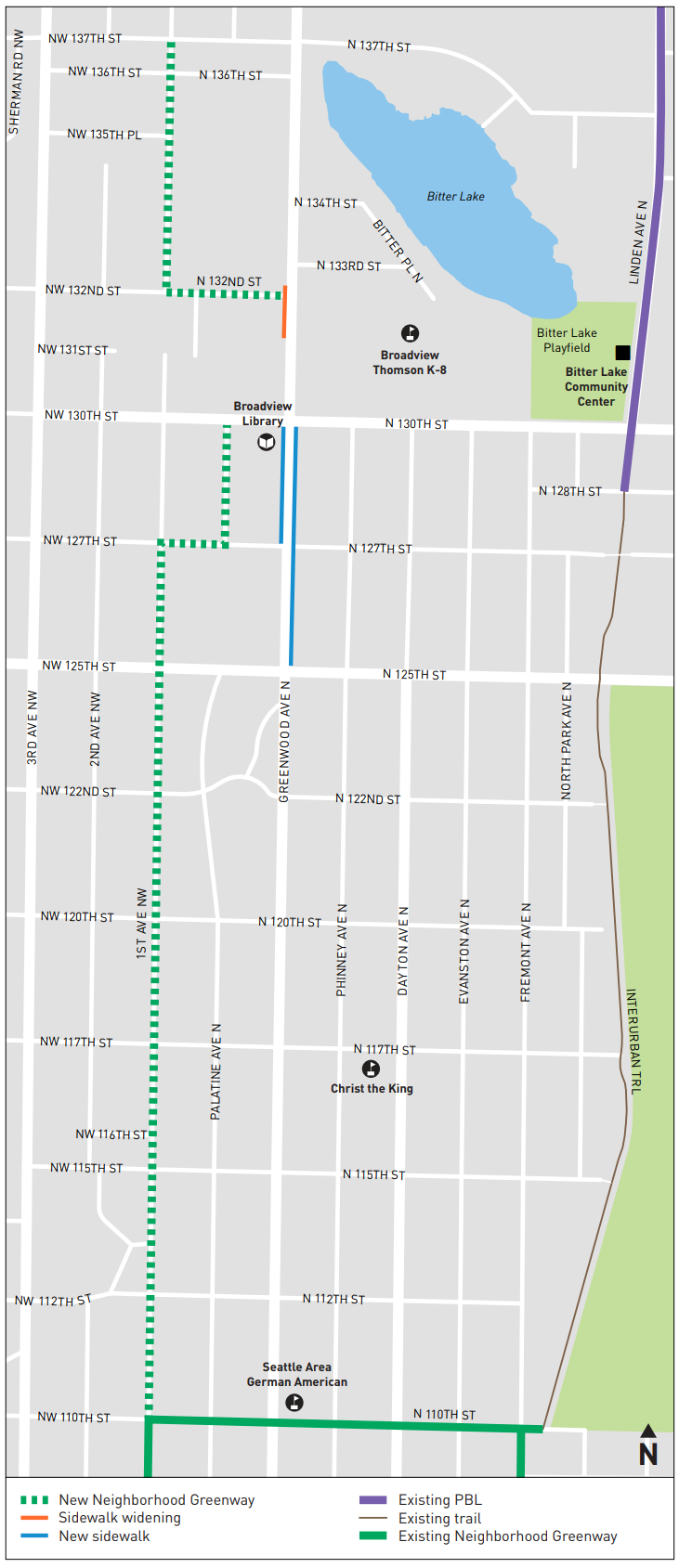 1st Ave NW – Broadview-Thomson Elementary School Neighborhood Greenway project area map