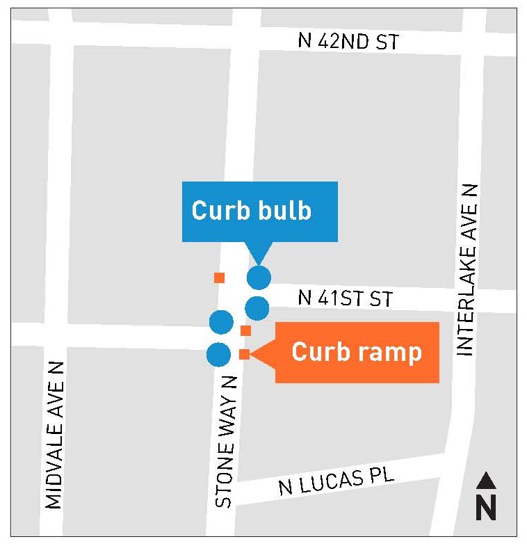 Map showing project area with improvements at N 41st St and Stone Way N.