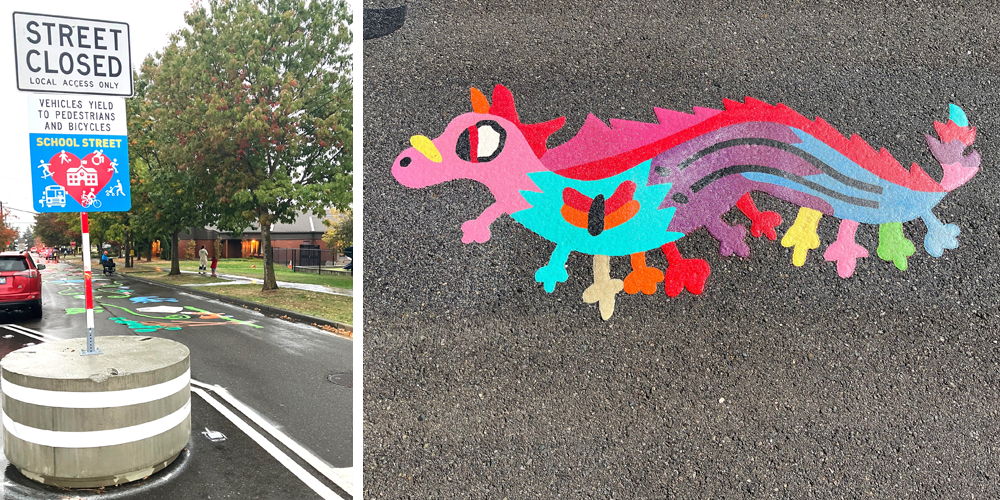Maple Elementary and Olympic Hills Elementary’s School Streets now feature concrete bollards with permanent signage.