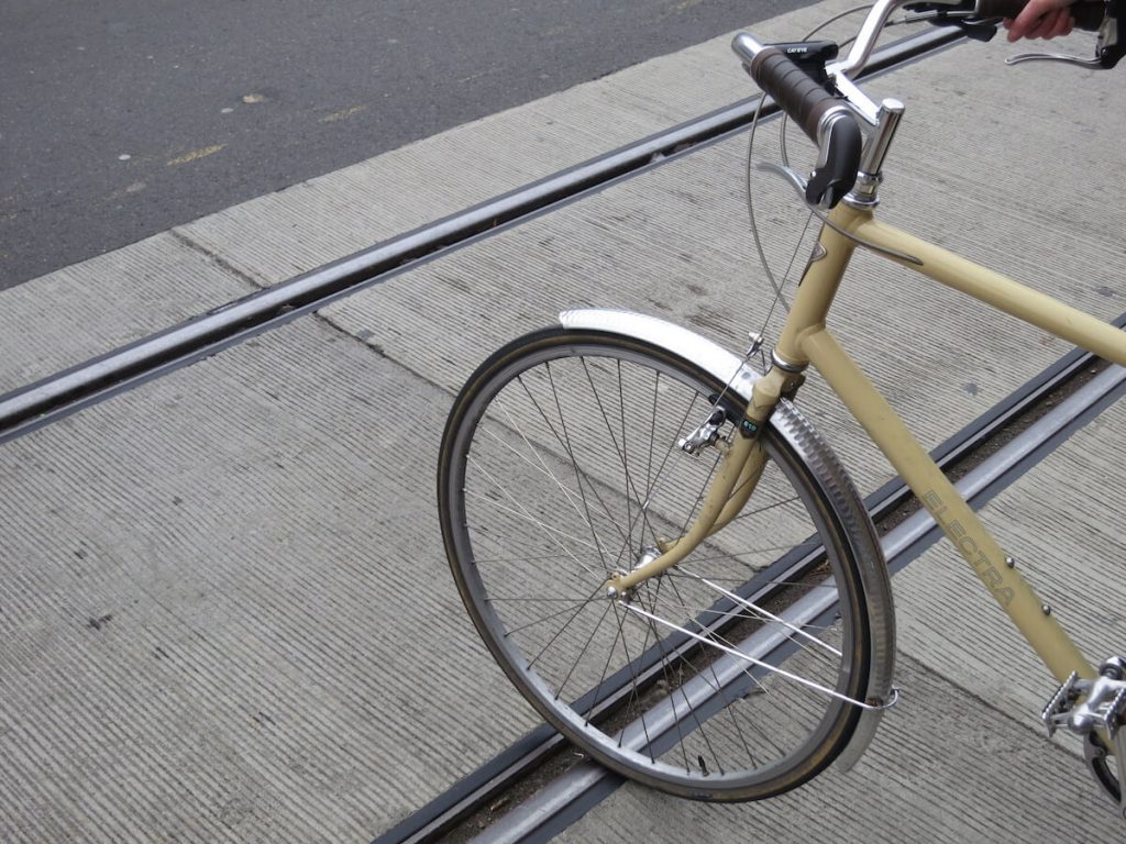 Bike on street car tracks