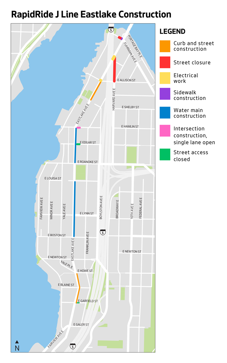 Map showing work areas in Eastlake