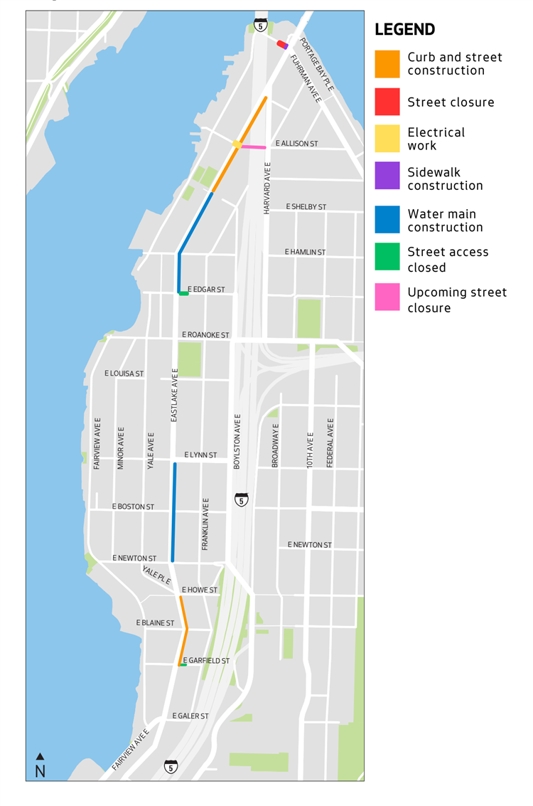 Map showing work areas in Eastlake