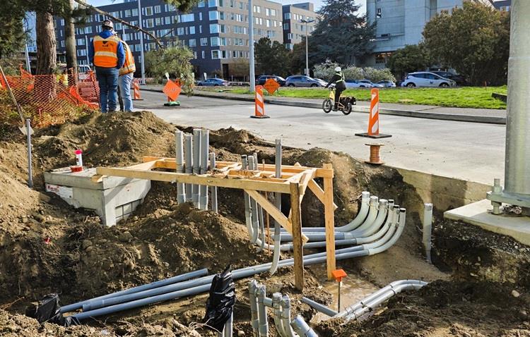 Image shows the electrical wiring underground that has been installed to power signals, lights, and the new RapidRide J Line buses
