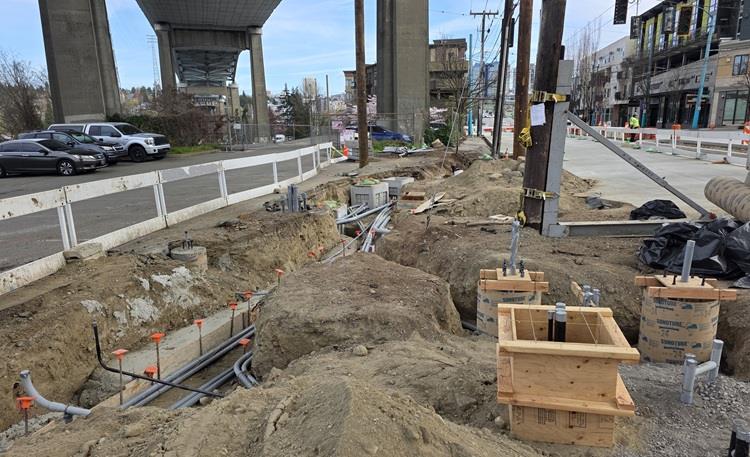 Image shows all the work that happens below the ground before we pour the concrete for new bus stops