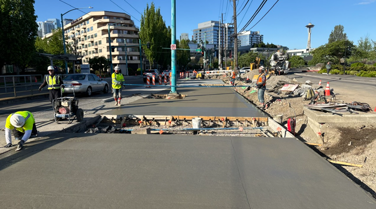 Image shows new concrete on Fairview Ave N
