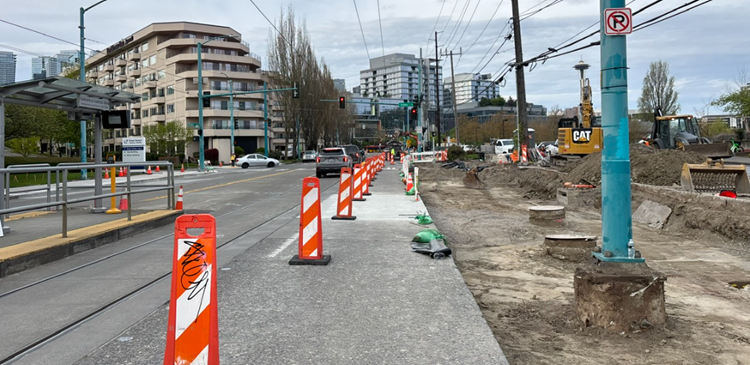 Image shows the construction work on the west side of Fairview Ave N near Aloha